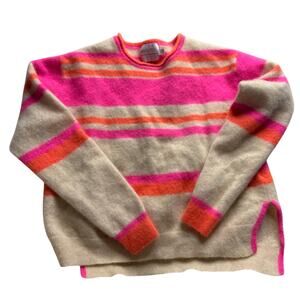 Brodie Cashmere Striped Sweater Beige Pink Orange Size Small